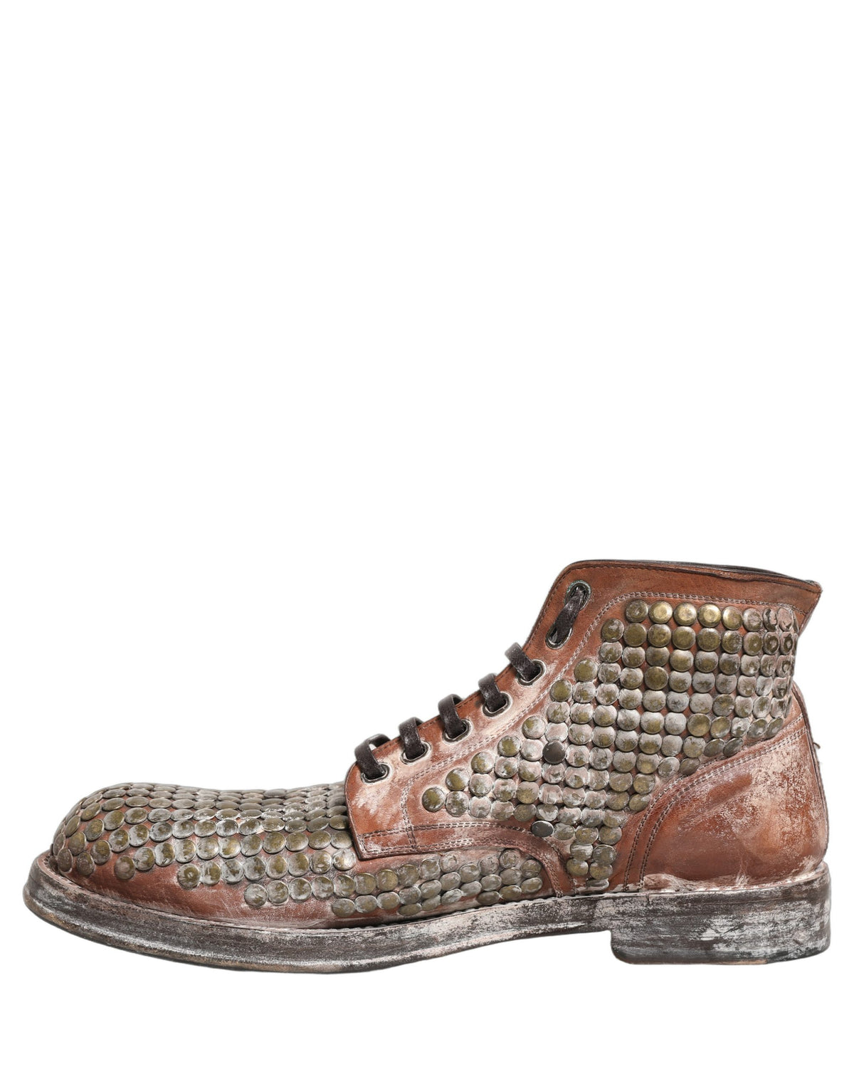 Brown Leather Runway Studs Ankle Boots Shoes