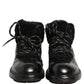 Black Trekking Fur Lace Leather Boots Shoes