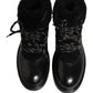 Black Trekking Fur Lace Leather Boots Shoes