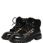 Black Trekking Fur Lace Leather Boots Shoes