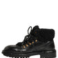 Black Trekking Fur Lace Leather Boots Shoes