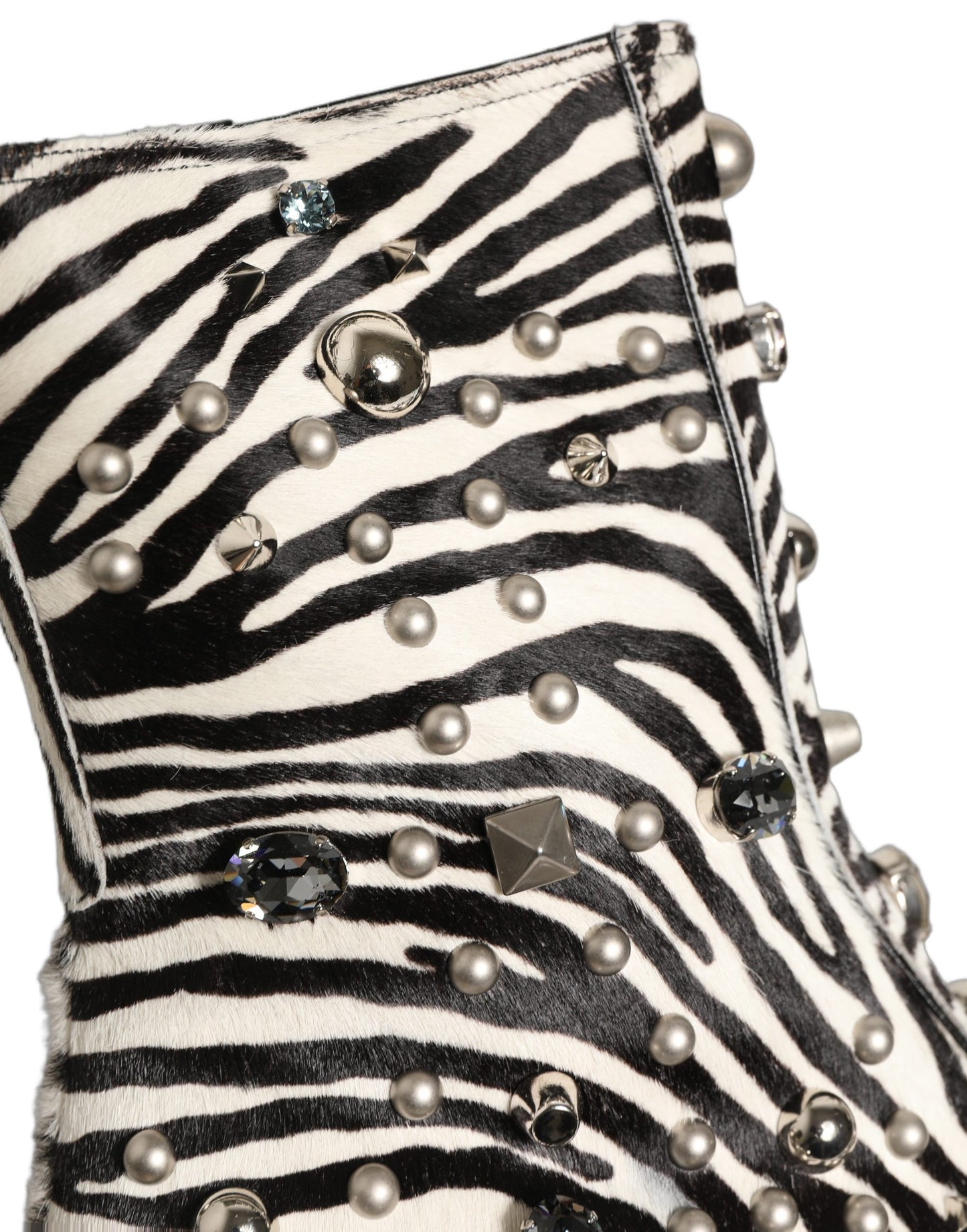 Black White Zebra Embellished Boots Shoes