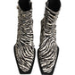 Black White Zebra Embellished Boots Shoes