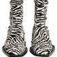 Black White Zebra Embellished Boots Shoes