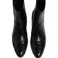 Black Leather Chelsea Mid Calf Boots Shoes
