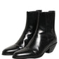 Black Leather Chelsea Mid Calf Boots Shoes