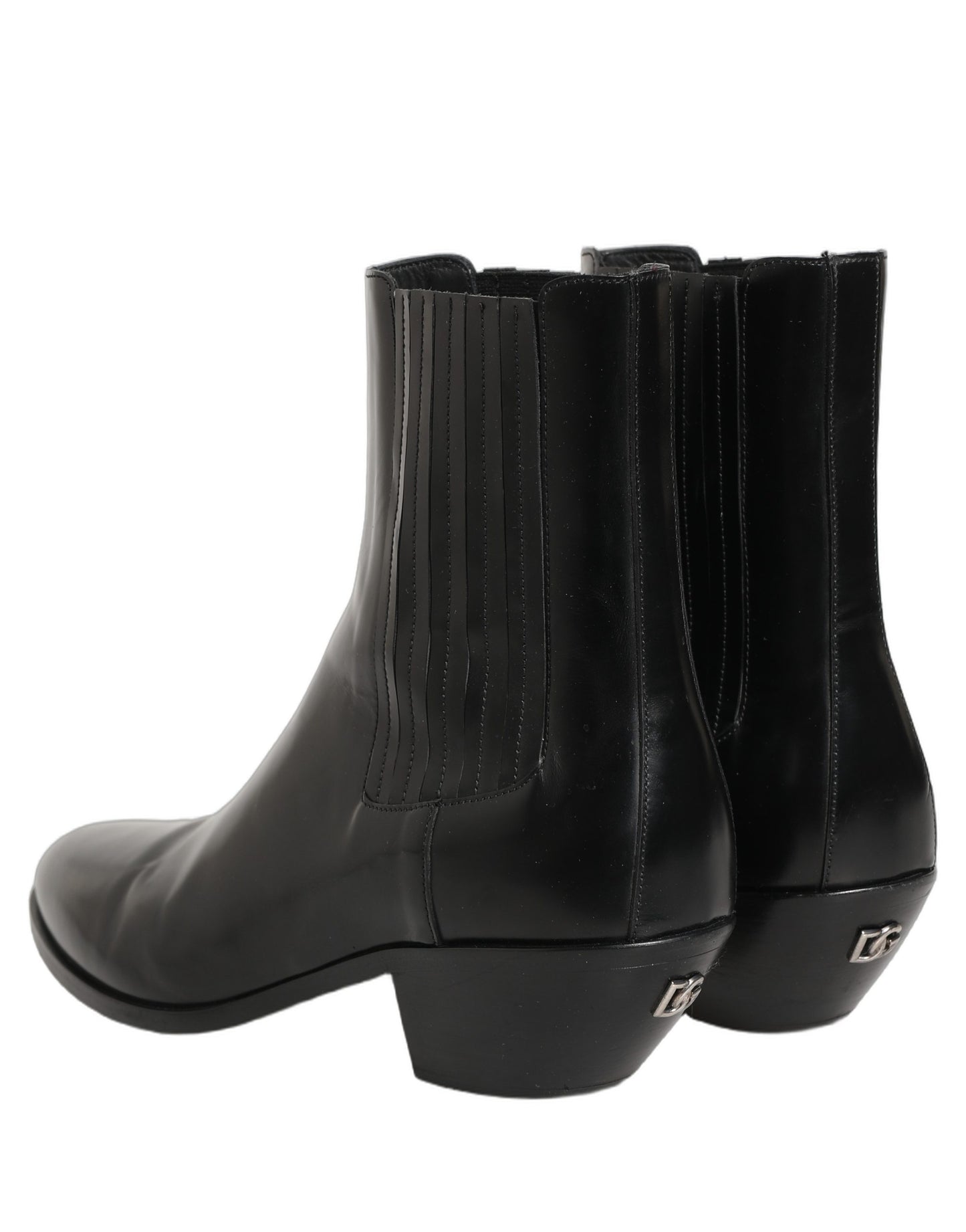 Black Leather Chelsea Mid Calf Boots Shoes