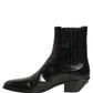 Black Leather Chelsea Mid Calf Boots Shoes