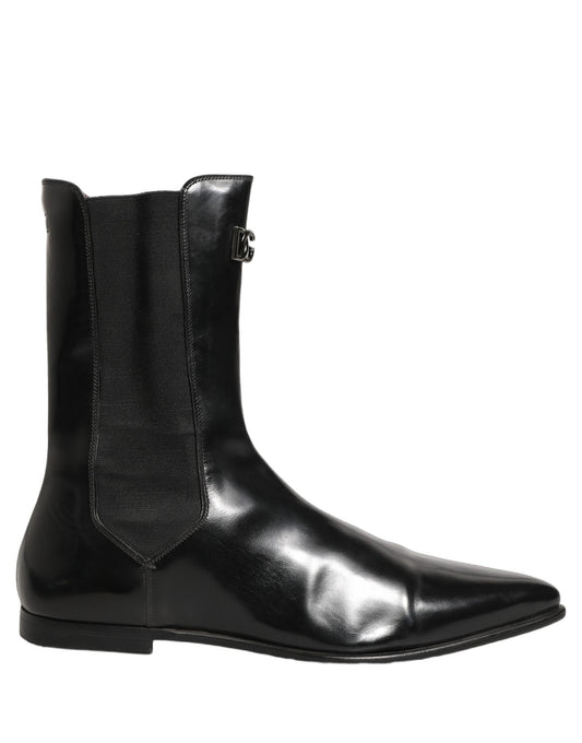 Black Leather Chelsea Mid Calf Boots Shoes