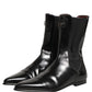 Black Leather Chelsea Mid Calf Boots Shoes