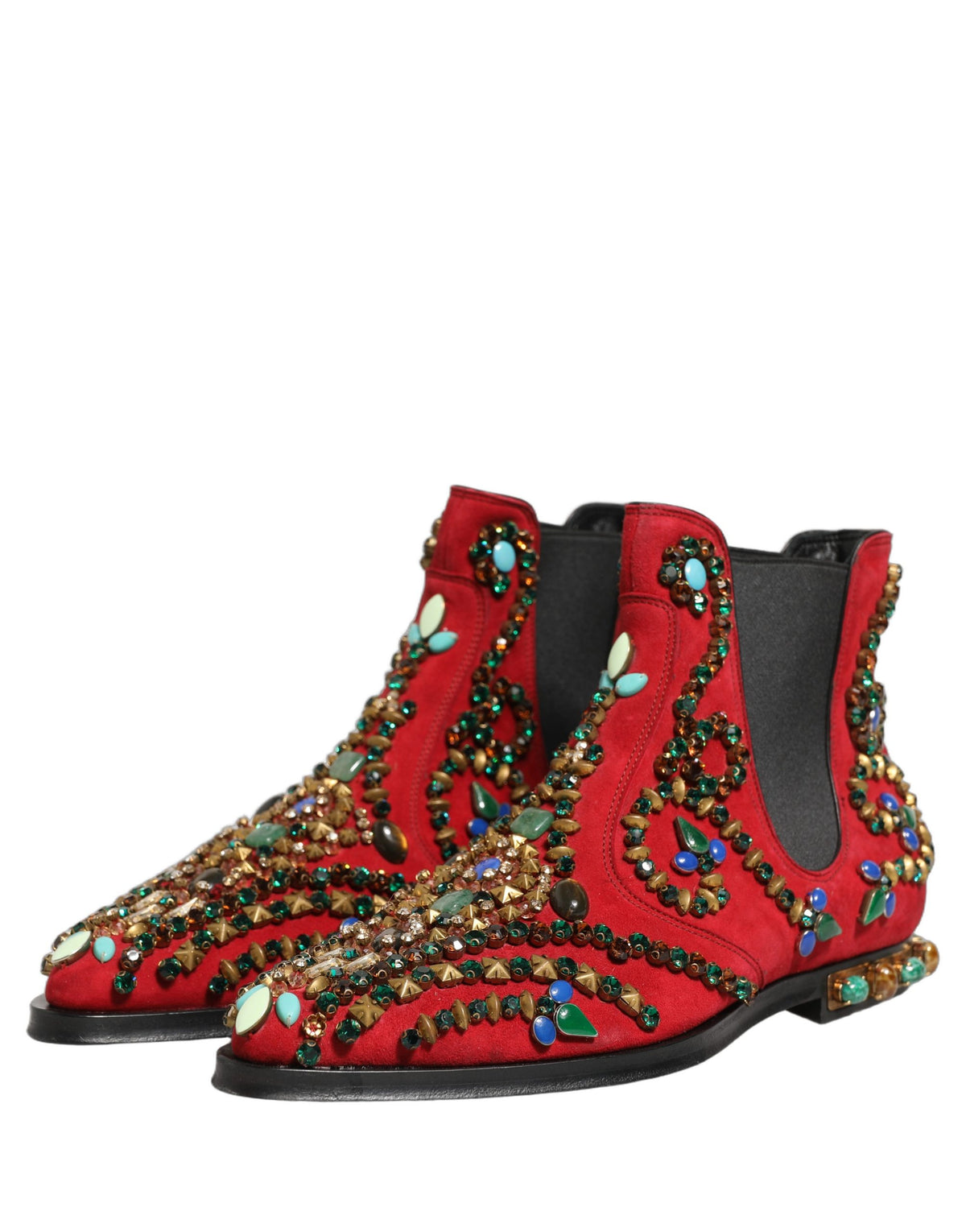 Red Embellished Chelsea Ankle Boots Shoes