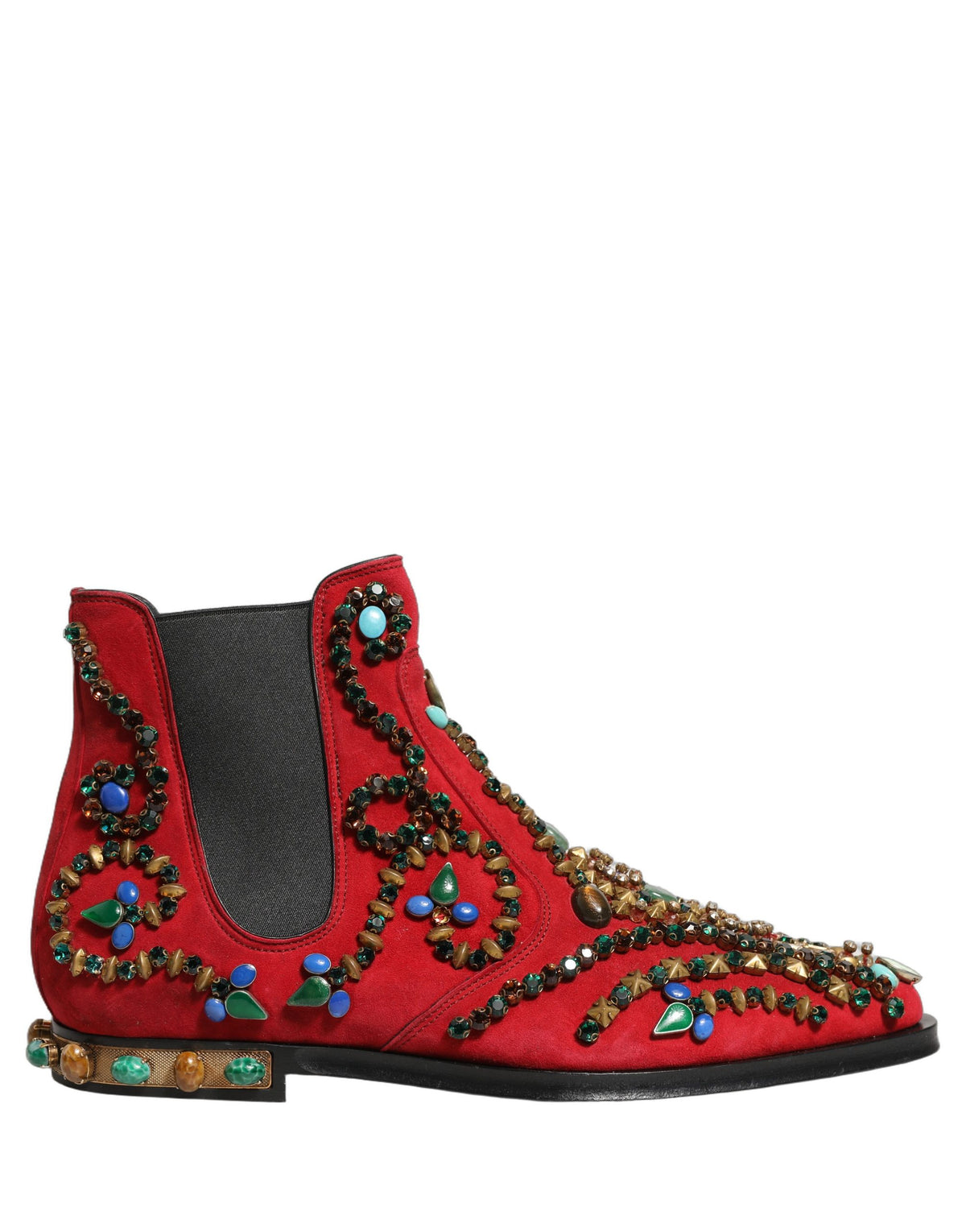 Red Embellished Chelsea Ankle Boots Shoes