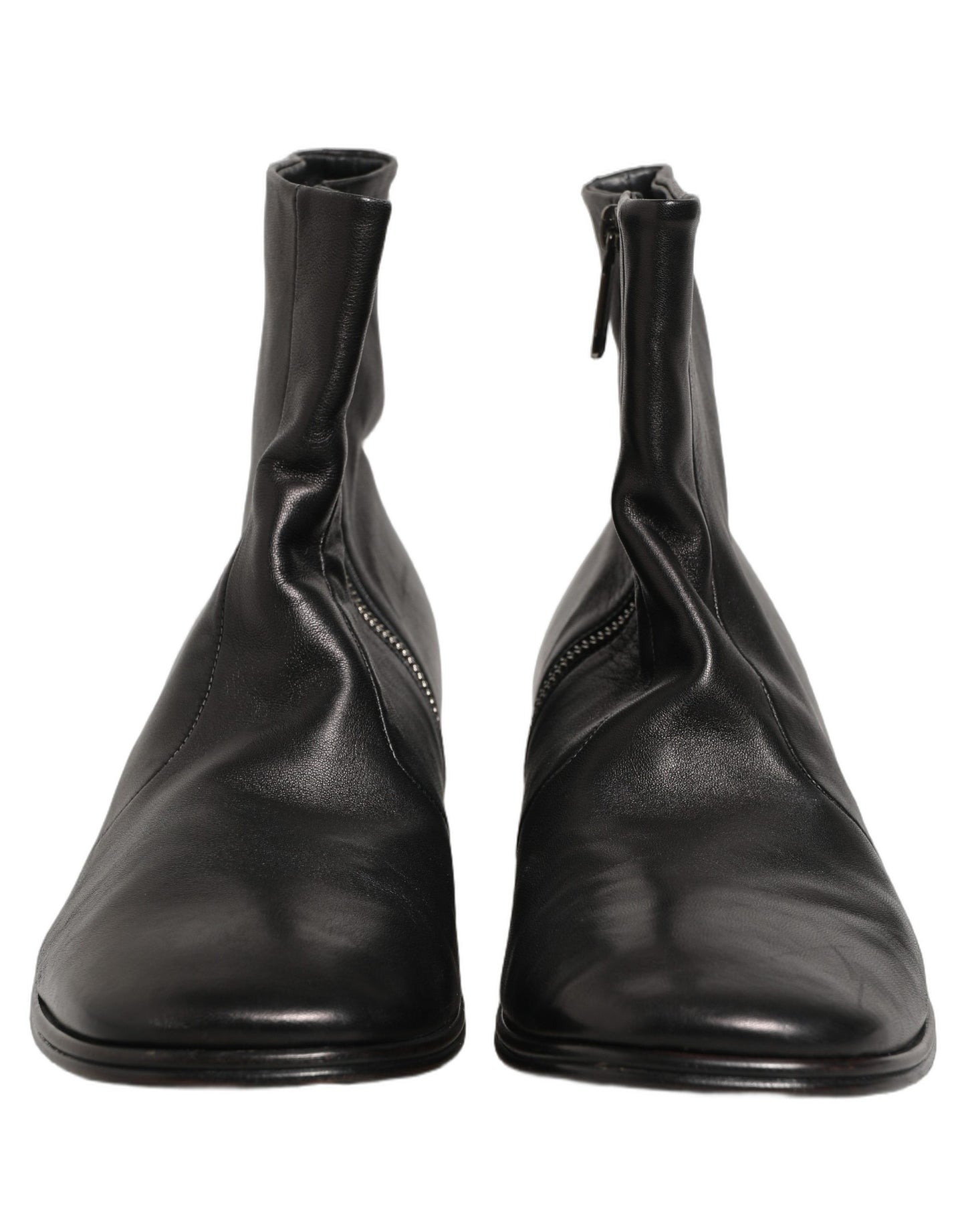 Black Leather Logo Short Ankle Boots Shoes