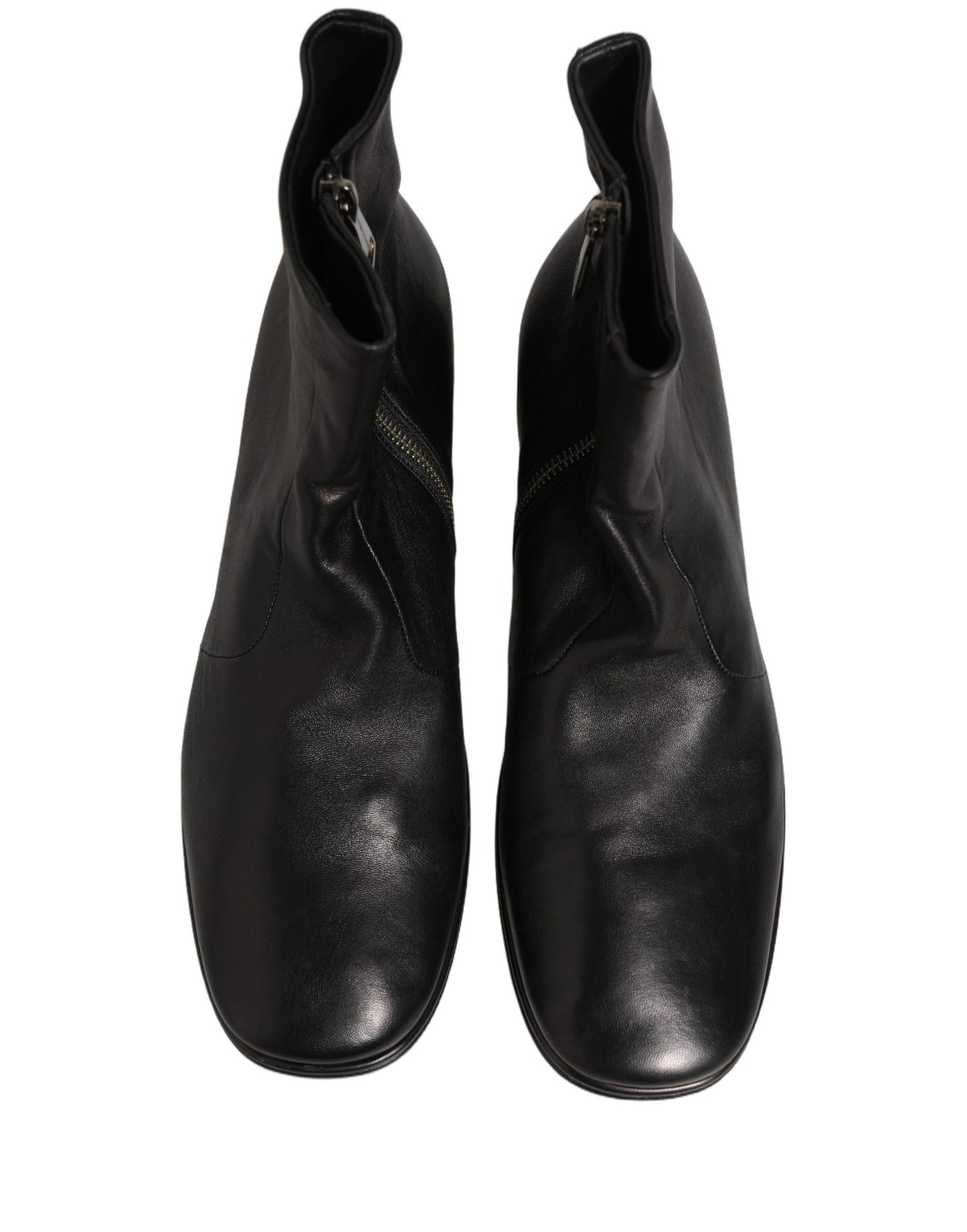 Black Leather Logo Short Ankle Boots Shoes