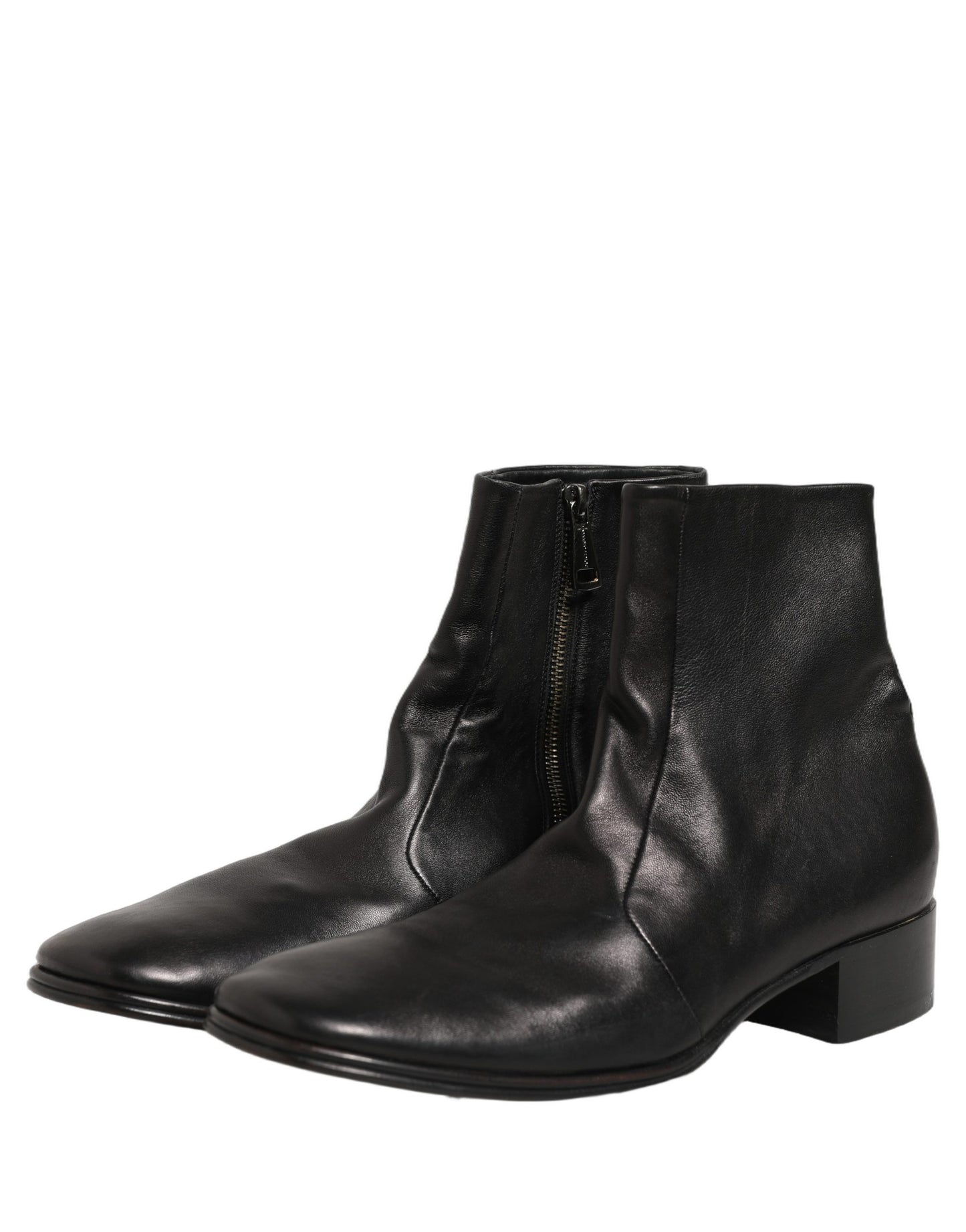 Black Leather Logo Short Ankle Boots Shoes