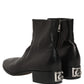Black Leather Logo Short Ankle Boots Shoes