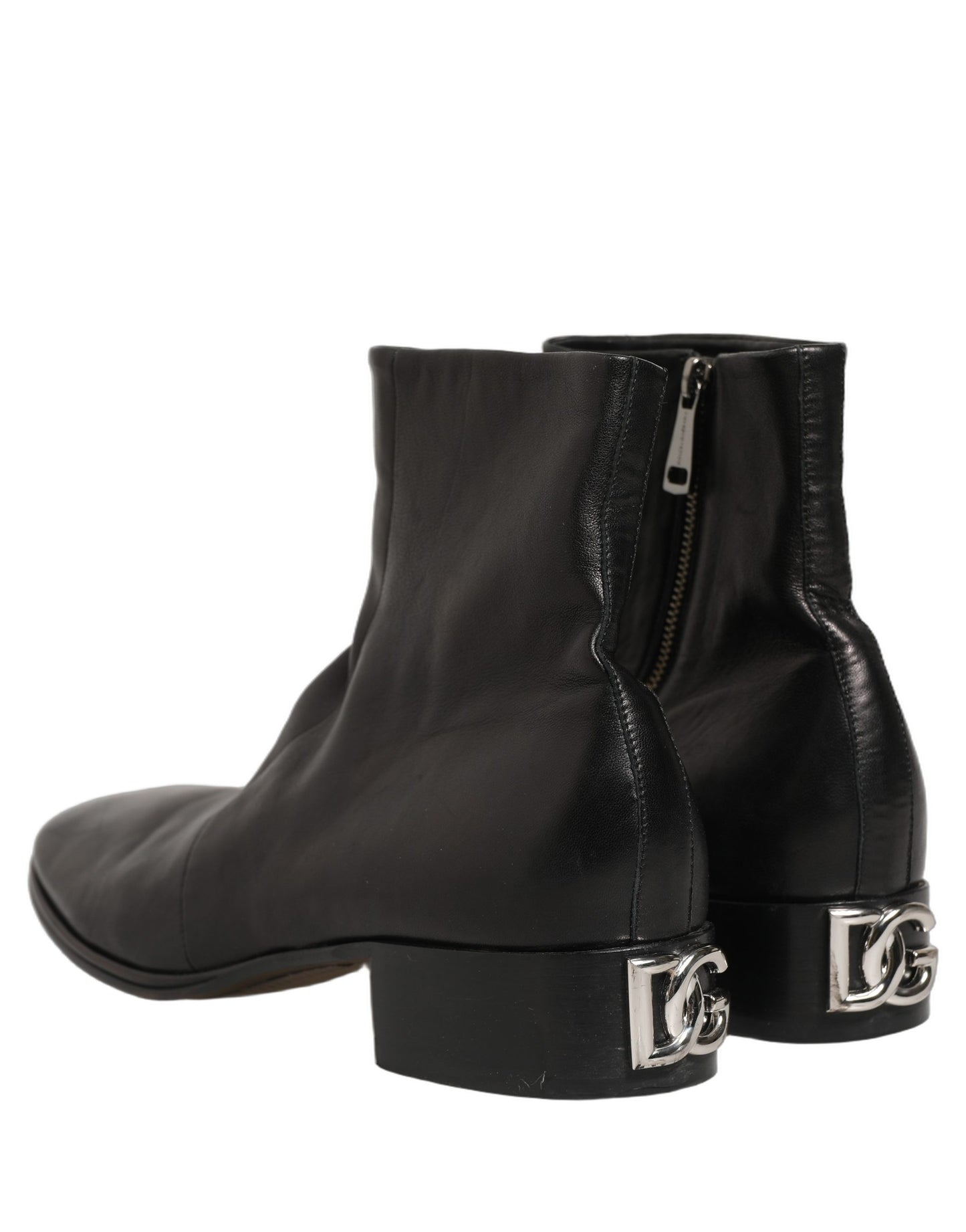 Black Leather Logo Short Ankle Boots Shoes