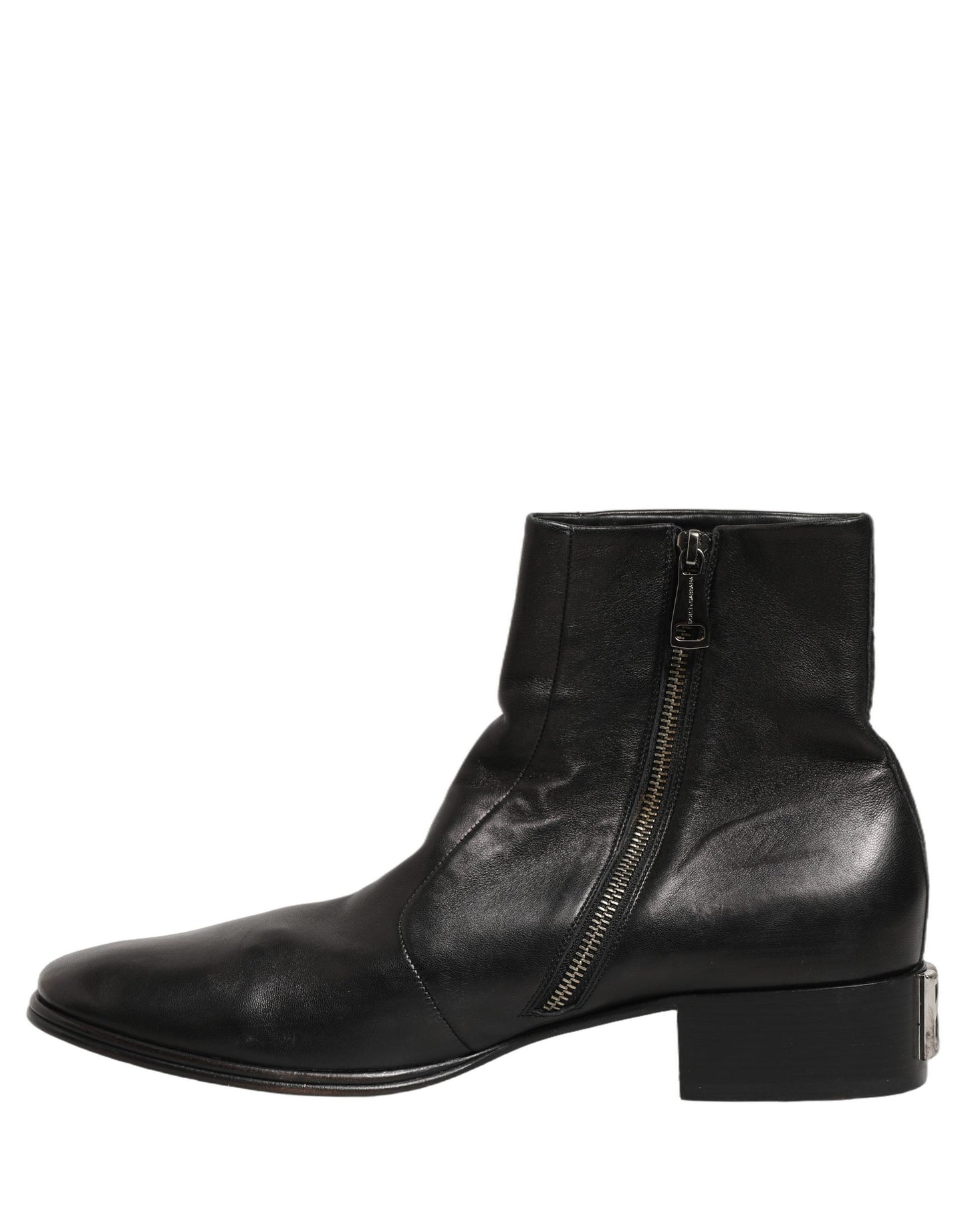 Black Leather Logo Short Ankle Boots Shoes