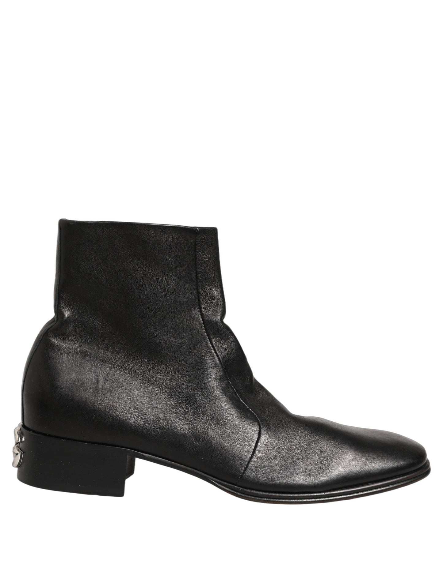 Black Leather Logo Short Ankle Boots Shoes
