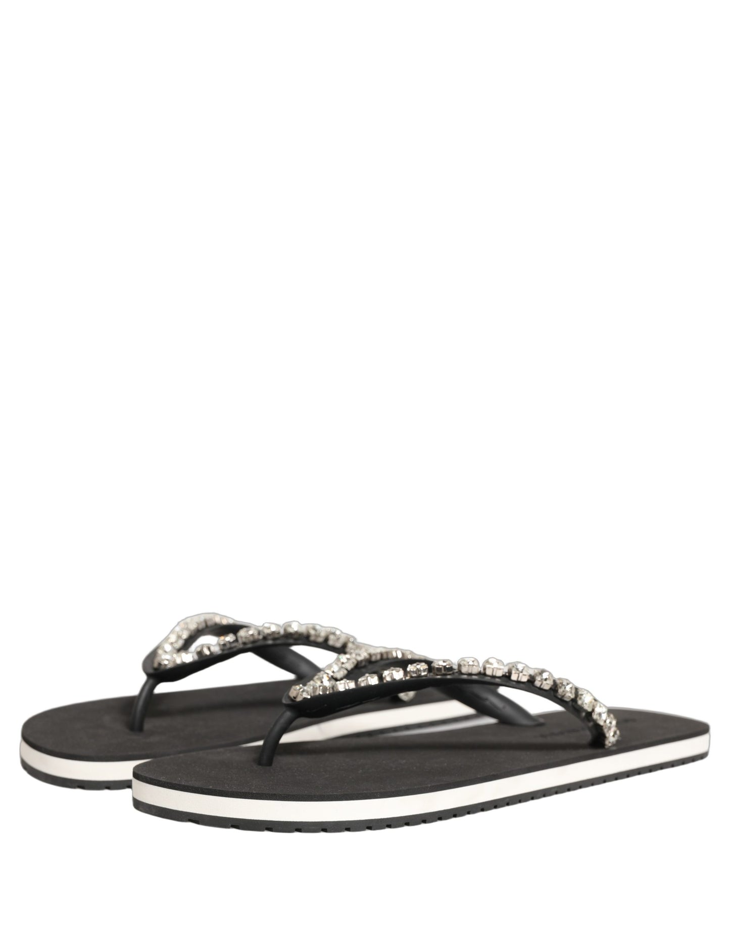 Black Embellished Rubber Flip Flops Men Shoes