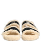 Beige Black Faux Fur Flats Men Sandals Shoes