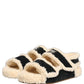 Beige Black Faux Fur Flats Men Sandals Shoes