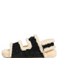 Beige Black Faux Fur Flats Men Sandals Shoes