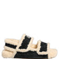 Beige Black Faux Fur Flats Men Sandals Shoes