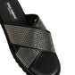 Black Strass Criss Cross Slide Sandals Shoes