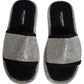 Black Crystal Embellished Platform Men Slides Shoes