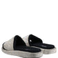 Black Crystal Embellished Platform Men Slides Shoes