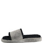 Black Crystal Embellished Platform Men Slides Shoes
