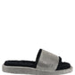 Black Crystal Embellished Platform Men Slides Shoes