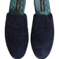 Blue Suede Slides Flat Slipper Men Shoes
