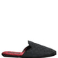 Black Floral Brocade Slides Slippers Shoes