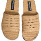 Beige Straw Raffia Slides Sandals Flats Shoes