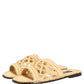 Beige Straw Raffia Slides Sandals Flats Shoes