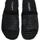 Black Straw Raffia Slides Sandals Flats Shoes