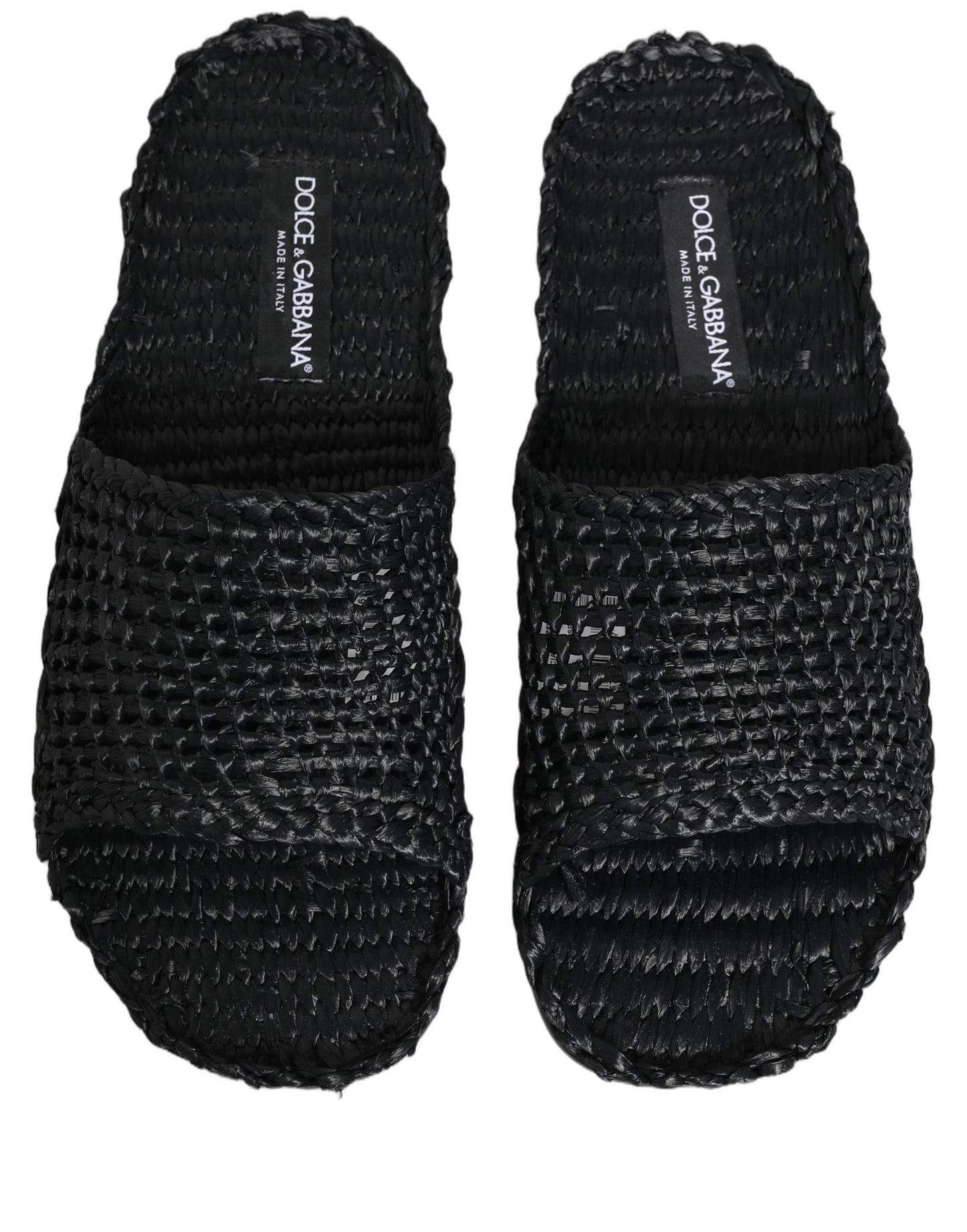 Black Straw Raffia Slides Sandals Flats Shoes