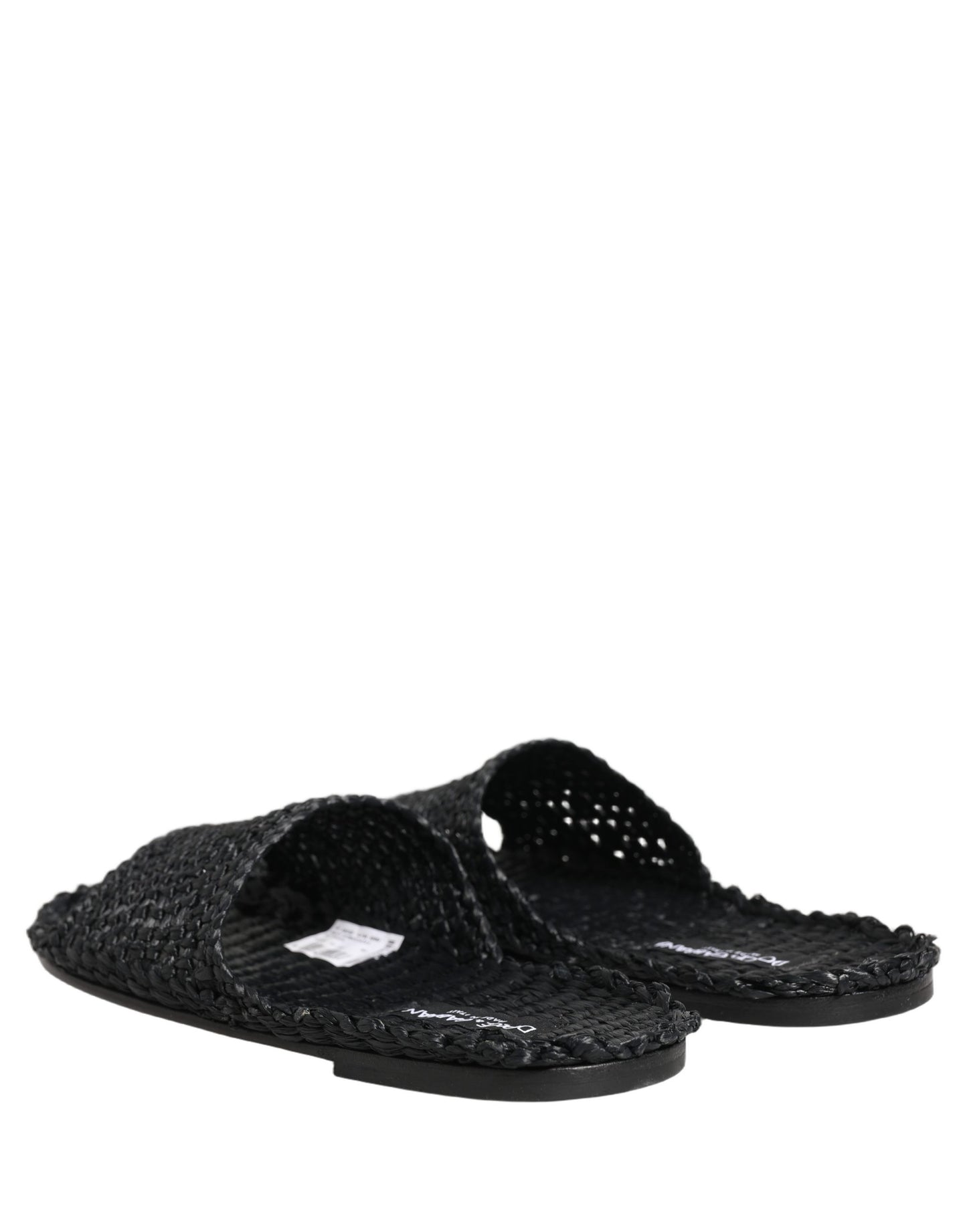 Black Straw Raffia Slides Sandals Flats Shoes