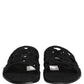 Black Fabric Woven Slides Sandals Flats Shoes