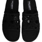 Black Fabric Woven Slides Sandals Flats Shoes