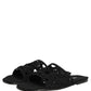 Black Fabric Woven Slides Sandals Flats Shoes