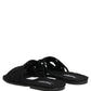 Black Fabric Woven Slides Sandals Flats Shoes