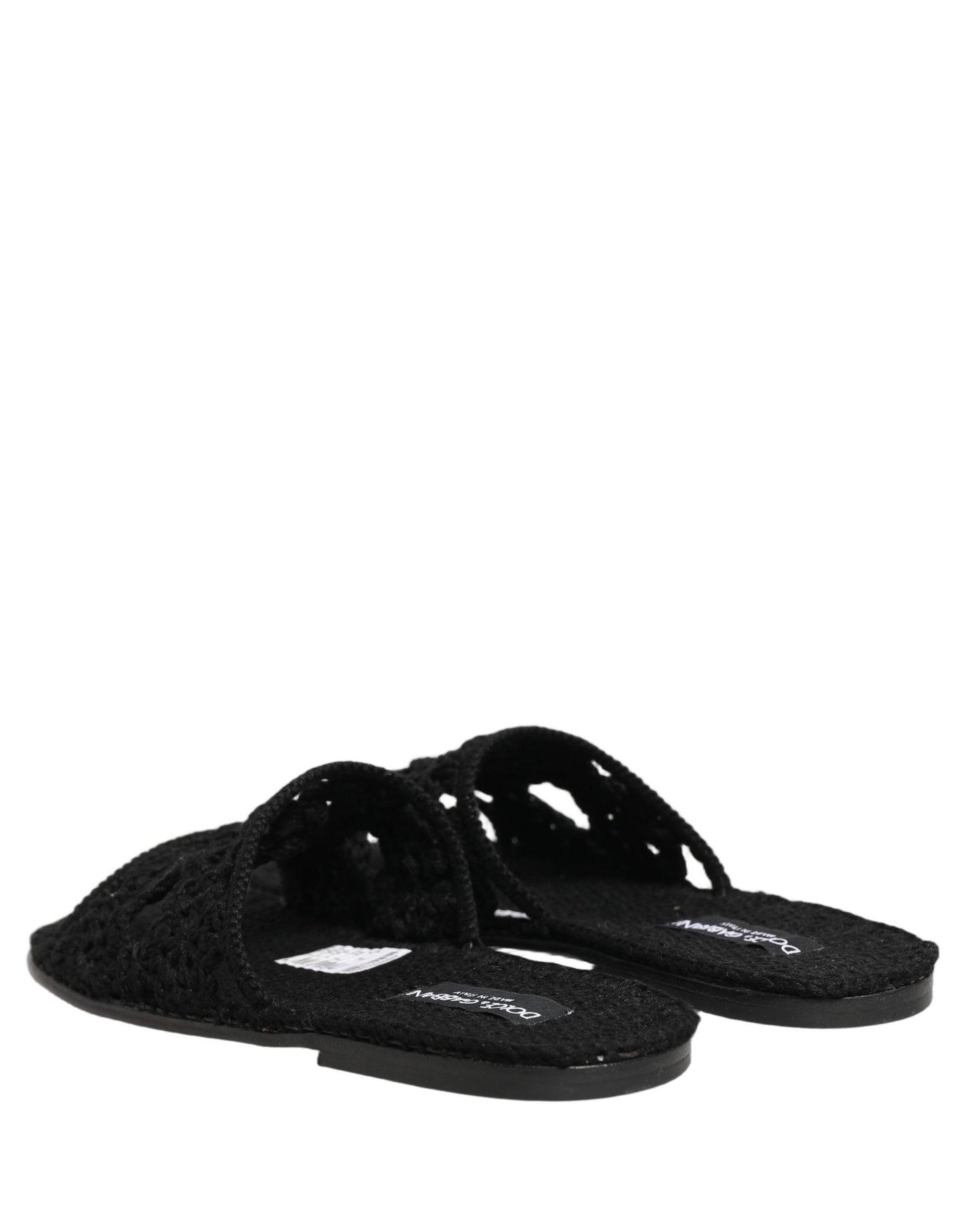 Black Fabric Woven Slides Sandals Flats Shoes
