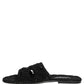 Black Fabric Woven Slides Sandals Flats Shoes