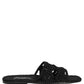 Black Fabric Woven Slides Sandals Flats Shoes