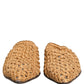 Beige Woven Straw Slides Sandals Flats Shoes