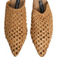 Beige Woven Straw Slides Sandals Flats Shoes