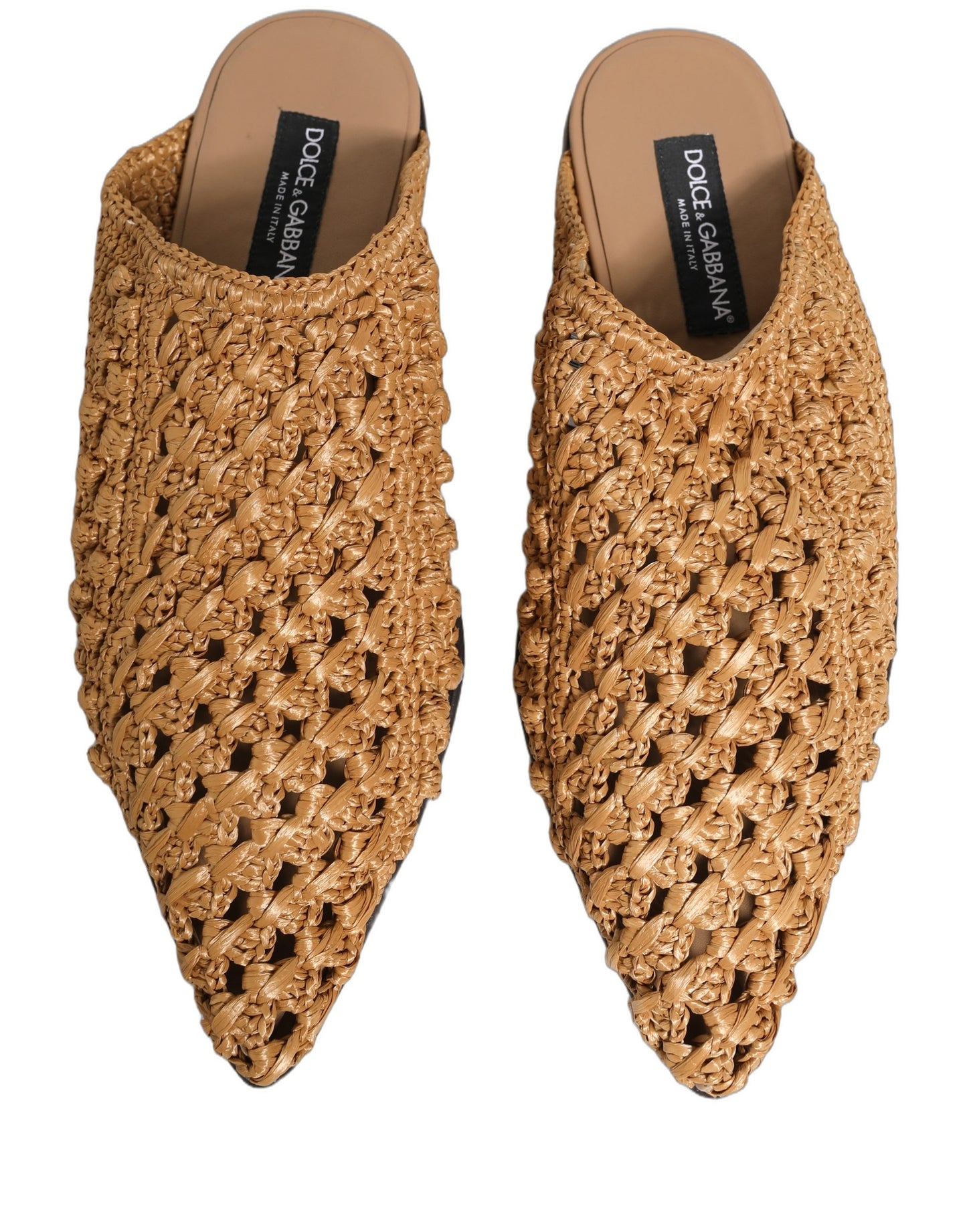 Beige Woven Straw Slides Sandals Flats Shoes